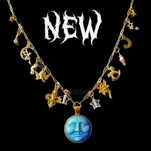Handmade Whimsical Charm Necklace Fairy Moon Choker Fantasy Folly Custom Gold